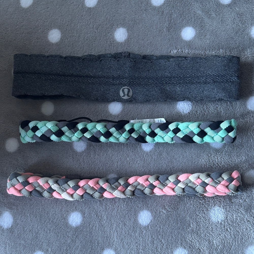 Lululemon Athletica Braided Headband Trio - Gray, Mint, Pink